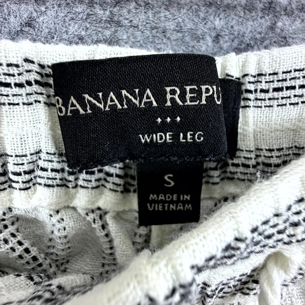 Banana Republic Wide Leg Linen Pants Women Small Black White Striped Tassel Boho